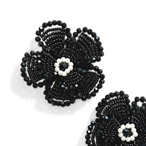 Best girls luxury hair clip sets for special occasions.  Entirely made of black cut crystals and pearl bead centre.  By Sienna Likes to Party designer hair accessories for children