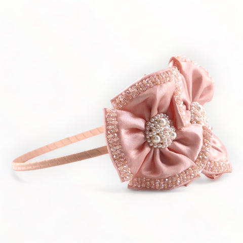 Best handmade flower crown for kids perfect for weddings, bridal, or childs special occasions.  Created with pastel apricot satin and hand stitched with hundreds of ctystals and pearls, sparkling elegance.