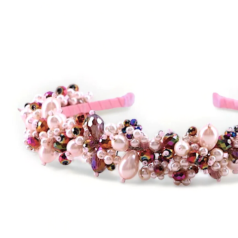 Best childrens luxury hair accessories for special occasions.  The Sachi is handmade with pink pearl and crystal beads for extra sparkle.  Perfect for flower girls and mini princess parties. 