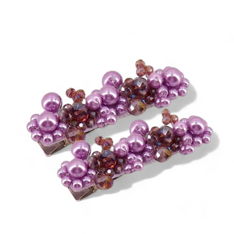 Best designer kids crystal and pearl hair accessories - purple clip set