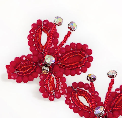 Buy adorable red butterfly clip set for toddlers and babies.  Each clip is uniquely hand crafted with ruby red crystals and rhinestones.