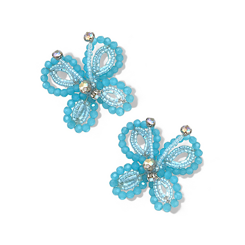 Buy cute Toddler butterfly hair clip set.  Each butterfly is handmade with turquoise blue crystals and rainbow diamantes.  Perfect for special occasionwear for children.