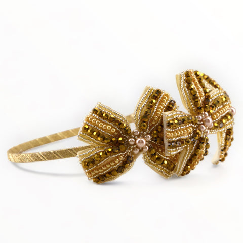 Best Girls Gold Headband.  The Jolie bow hair band is uniquely handmade with gold crystals and pearls making it the perfect mini princess luxury hair accessory for birthday parties and special occasions