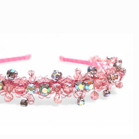 Buy the most elegant girls hair accessories for special occasions.  This stunning pink crystal kids headband is entirely handmade including rainbow rhinestones, perfect for flower girls, designed by Sienna Likes to Party