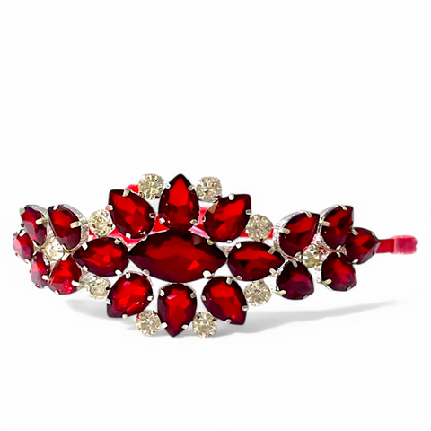 Unique handmade tiaras for children’s special events.  This ruby red rhinestone kids headpiece is designed and created by Sienna Likes to Party Luxury Accessories for Children