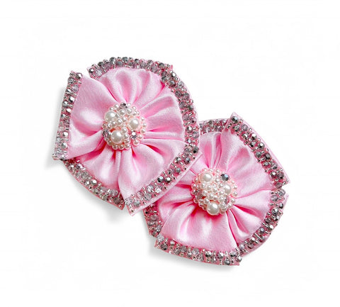 buy the best luxury kids satin flower hair clip set.  Each flower is hand stitched with pearls and silver crystals by Sienna Likes to Party brand