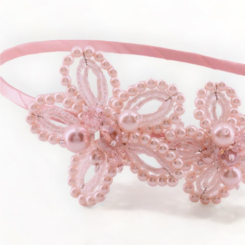 Buy Best Flower Girl Hair Accessories in pale pink.  The Garden party headband is entirely handmade with pink crystal and pearl beads by Sienna Likes to Party brand