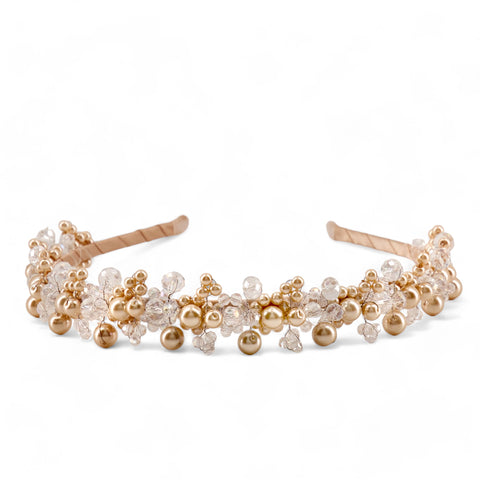 Designer Girls Headbands - this elegant and unique handmade crystal and gold pearl headband is perfect for flower girls or special occasion childrenswear