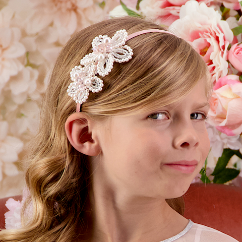 Buy Best Kids Pastel Pink Headband.  A luxury handcrafted flower crown, made with pink pearl and crystal beads.  Perfect for flower girls, wedding accessories or special occasions.  By Sienna Likes to Party