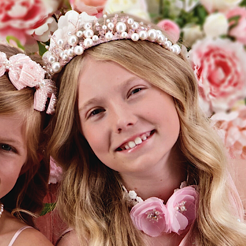 Best Designer Girls Princess Crown by Sienna Likes to Party Childrens. Accessories.  A bespoke hair adornment handmade with pink pearls and crystals.