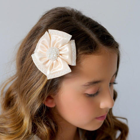 The Saffron Satin Flower Girls Designer Hair Clip